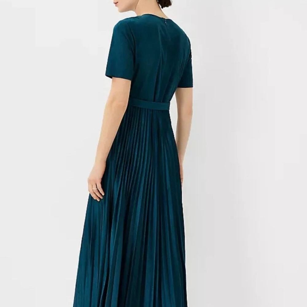 Ann Taylor Faux Suede Pleated Midi Dress 14P Teal Belted Wedding Guest NWT Party - Picture 11 of 13